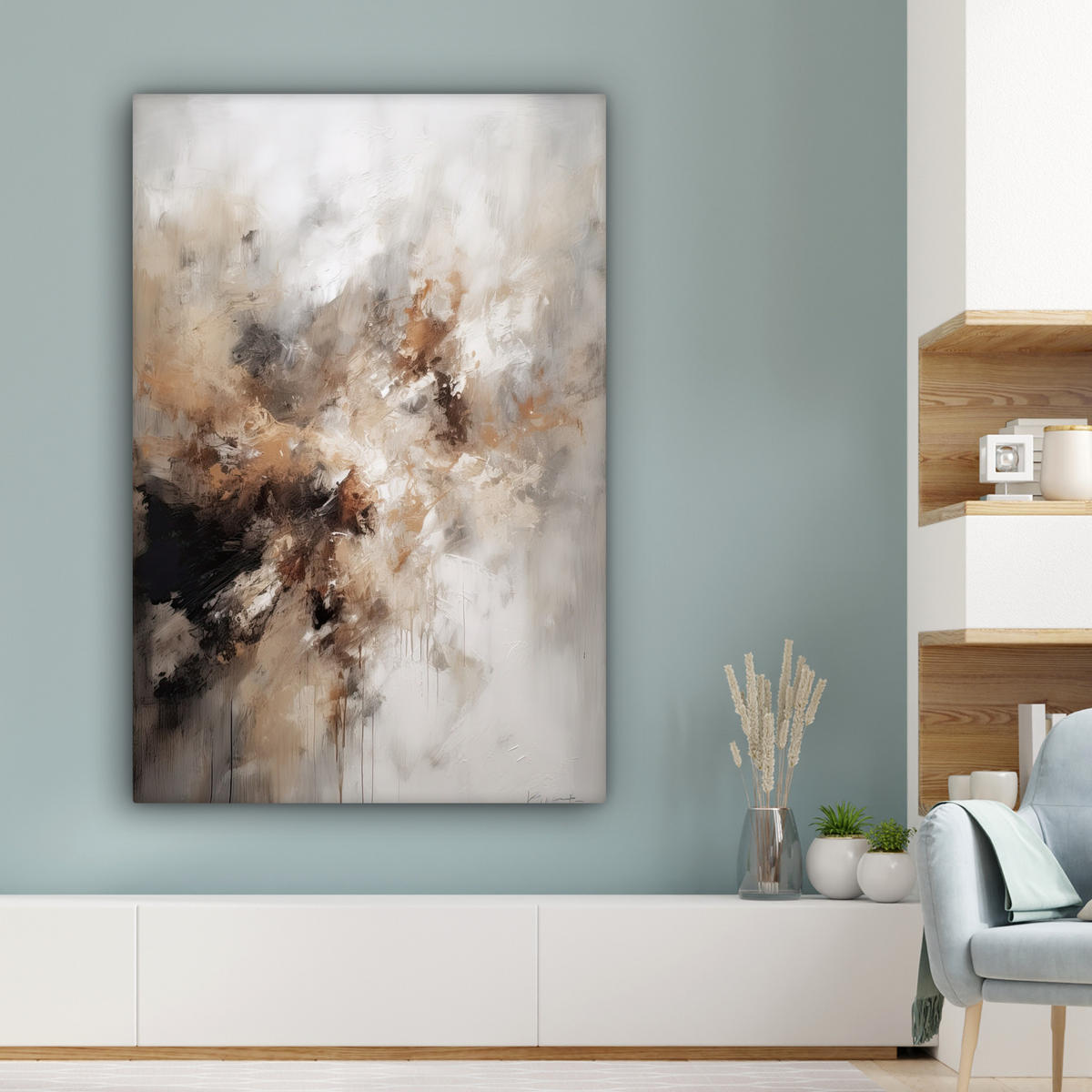 LEINWANDBILD - Farbe - Abstrakt - Beige - Kunst - 80x120 - Wanddeko - Greige, Textil (80/120cm) - MuchoWow