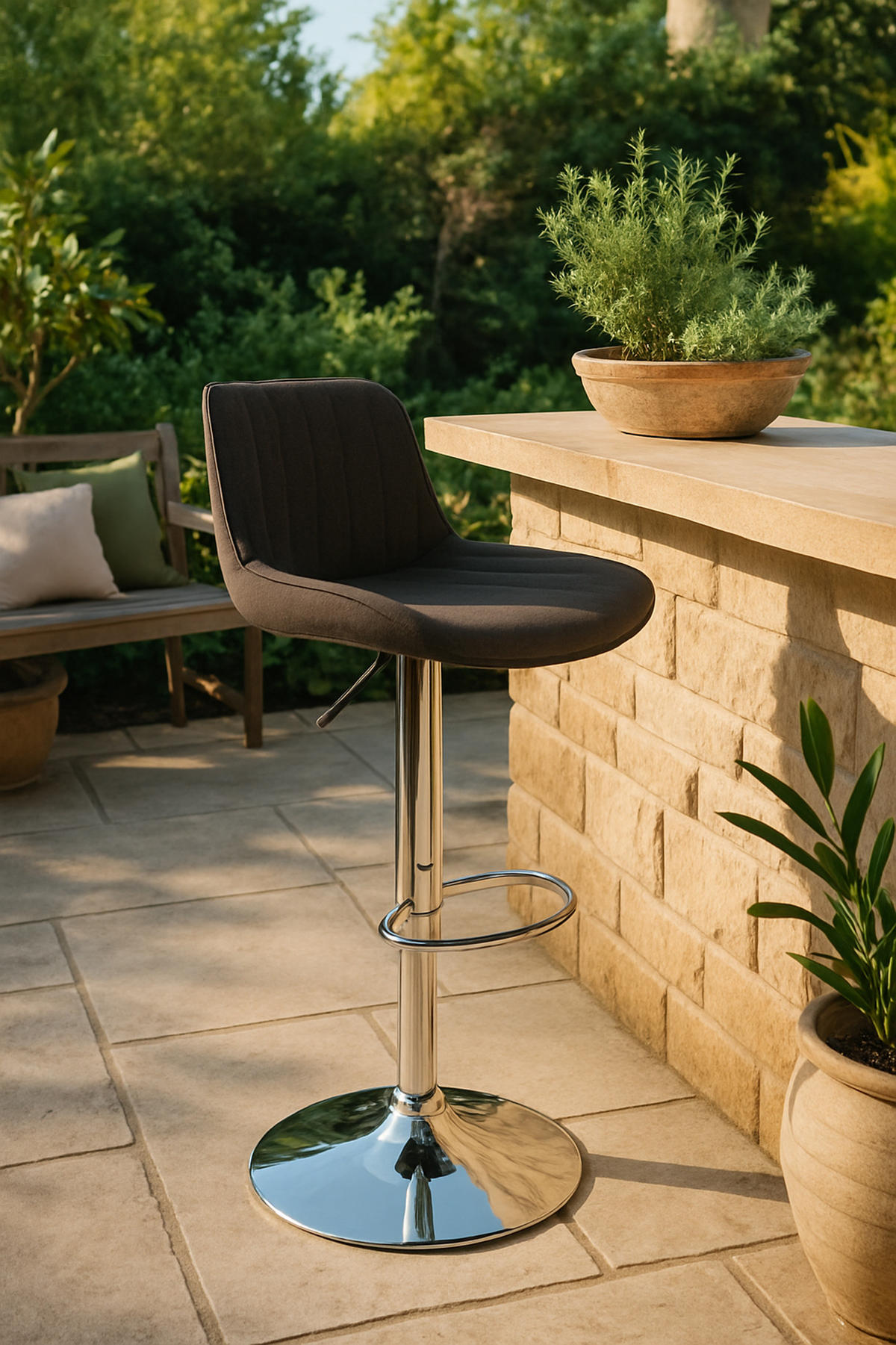 BARHOCKER Lento Gestell Metall in Chromoptik Stoff Dunkelgrau - Chromfarben/Grau, Textil/Metall (50/108/50cm) - TPFLiving