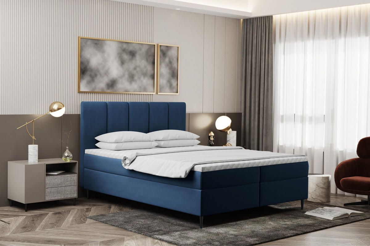 BOXBETT Mit Bettkasten Und Matratze POEL Blau 120x200 cm H3-Bonell - Blau/Mooreichefarben, Holz/Holzwerkstoff (120/200cm) - Kaiser Möbel