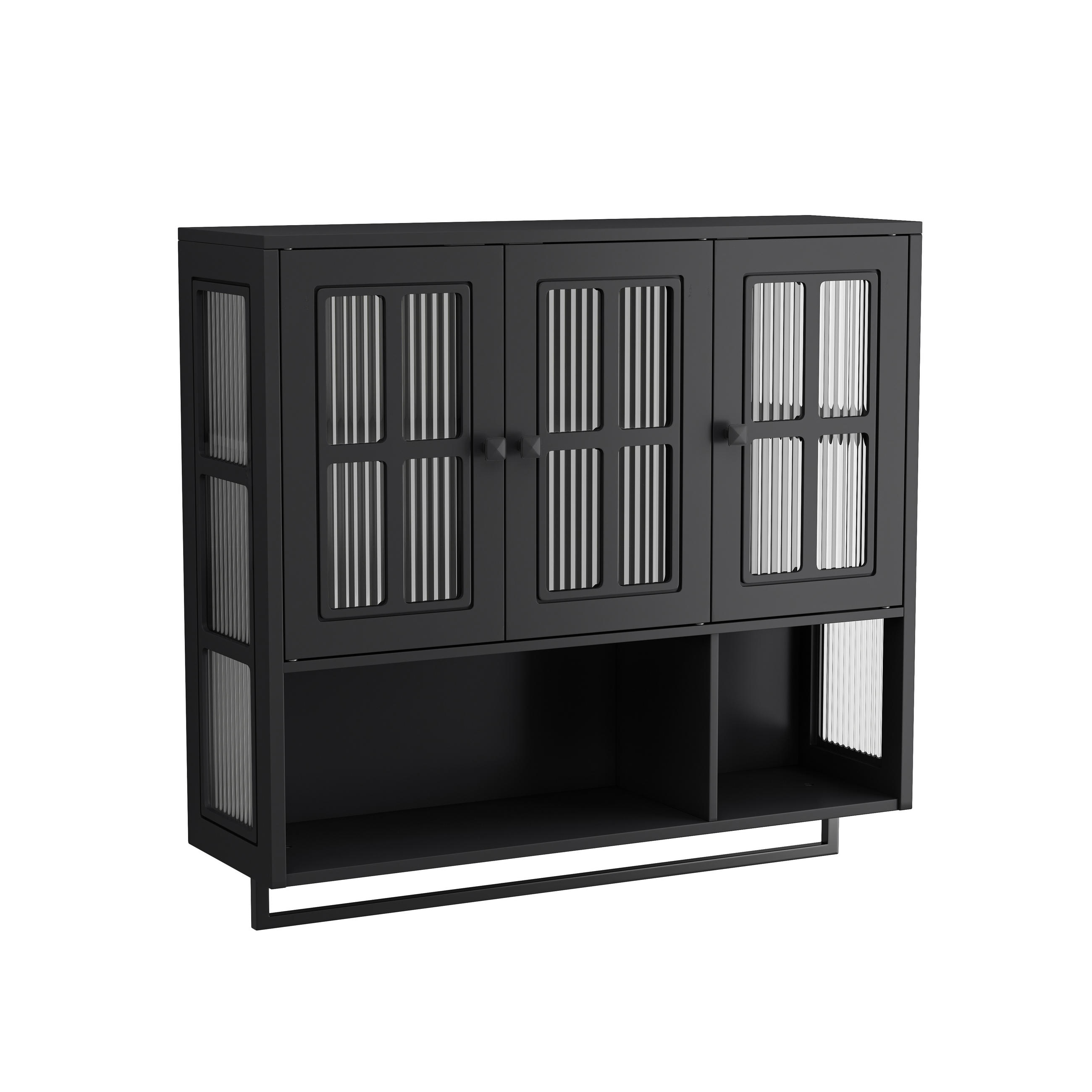 HÄNGESCHRANK DE-38123 88/26/82,5 cm mit 3 Türen und Handtuchhalter Schwarz - Schwarz, Holzwerkstoff (88/82.5/26cm) - ComfortXL