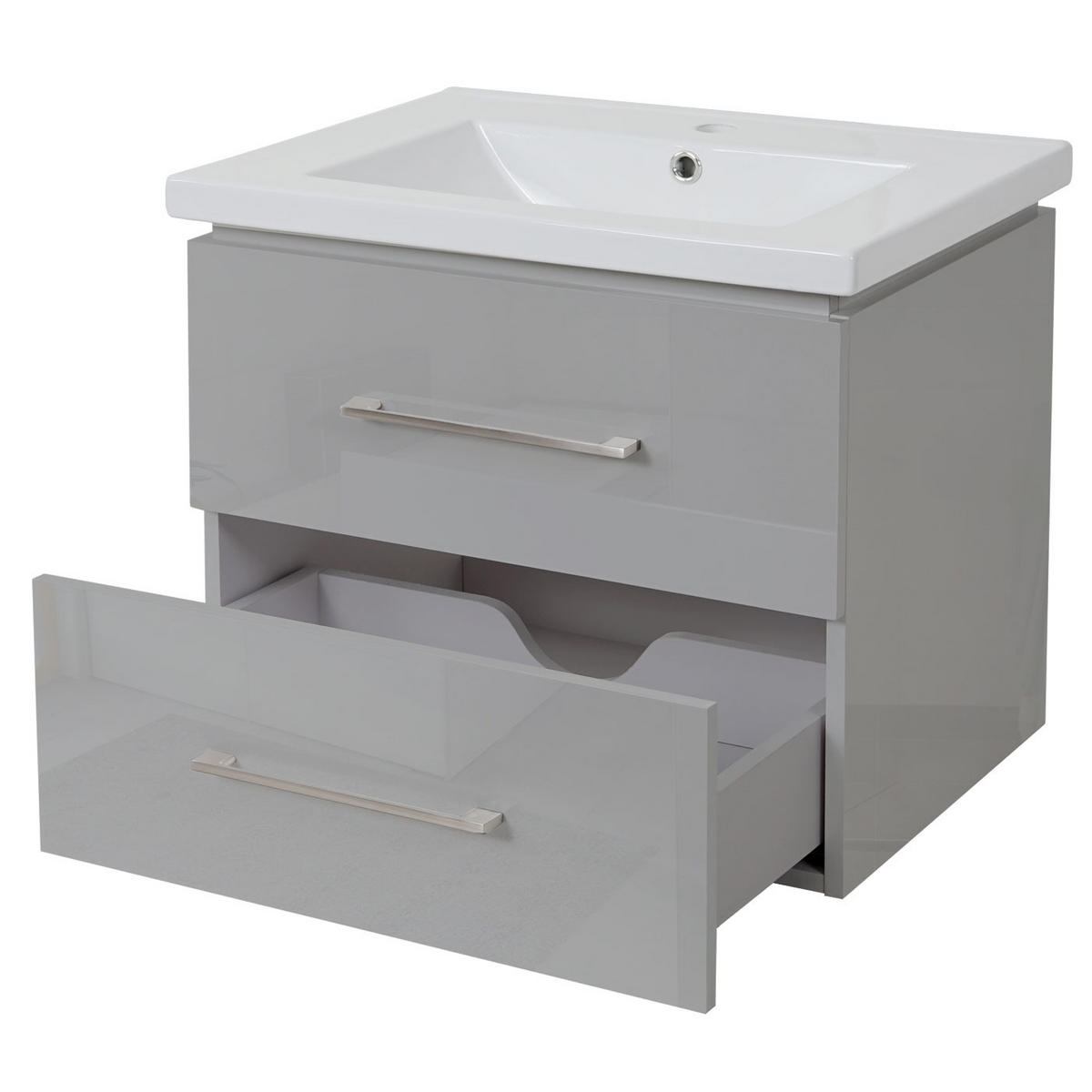 WASCHBECKEN+UNTERSCHRANK Hochglanz Hellgrau - Grau, Keramik (61/54/48cm) - MCW
