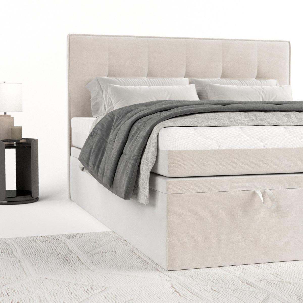 BOXBETT Arivo 140/200 cm Creme im Paros Stoff - Creme/Schwarz, Holz/Holzwerkstoff (140/200cm) - AltaBeds