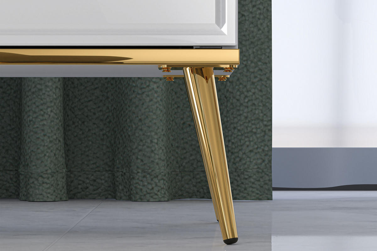 KOMMODE ISORIA viel Stauraum, Glas Weiß - Goldfarben/Weiß, Holz/Metall (160/85/40cm) - KONSIMO®
