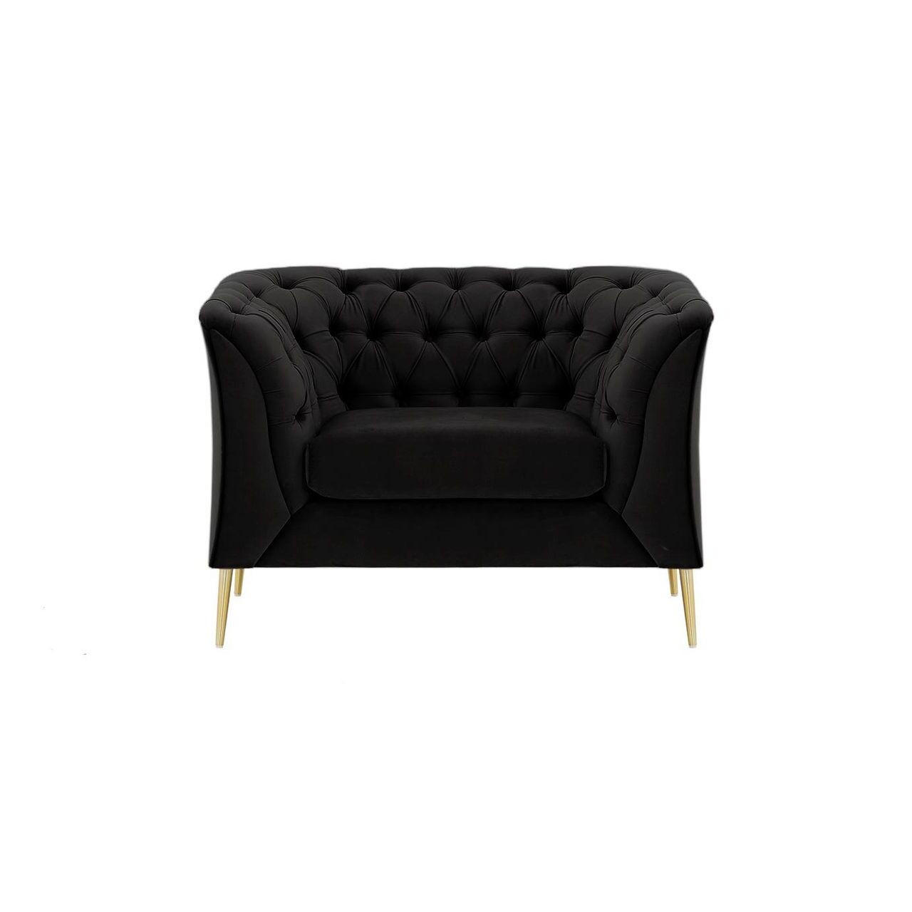 SESSEL Chesterfield Modern-Velluto 20 - Schwarz, Holz/Textil (106/74/80cm)
