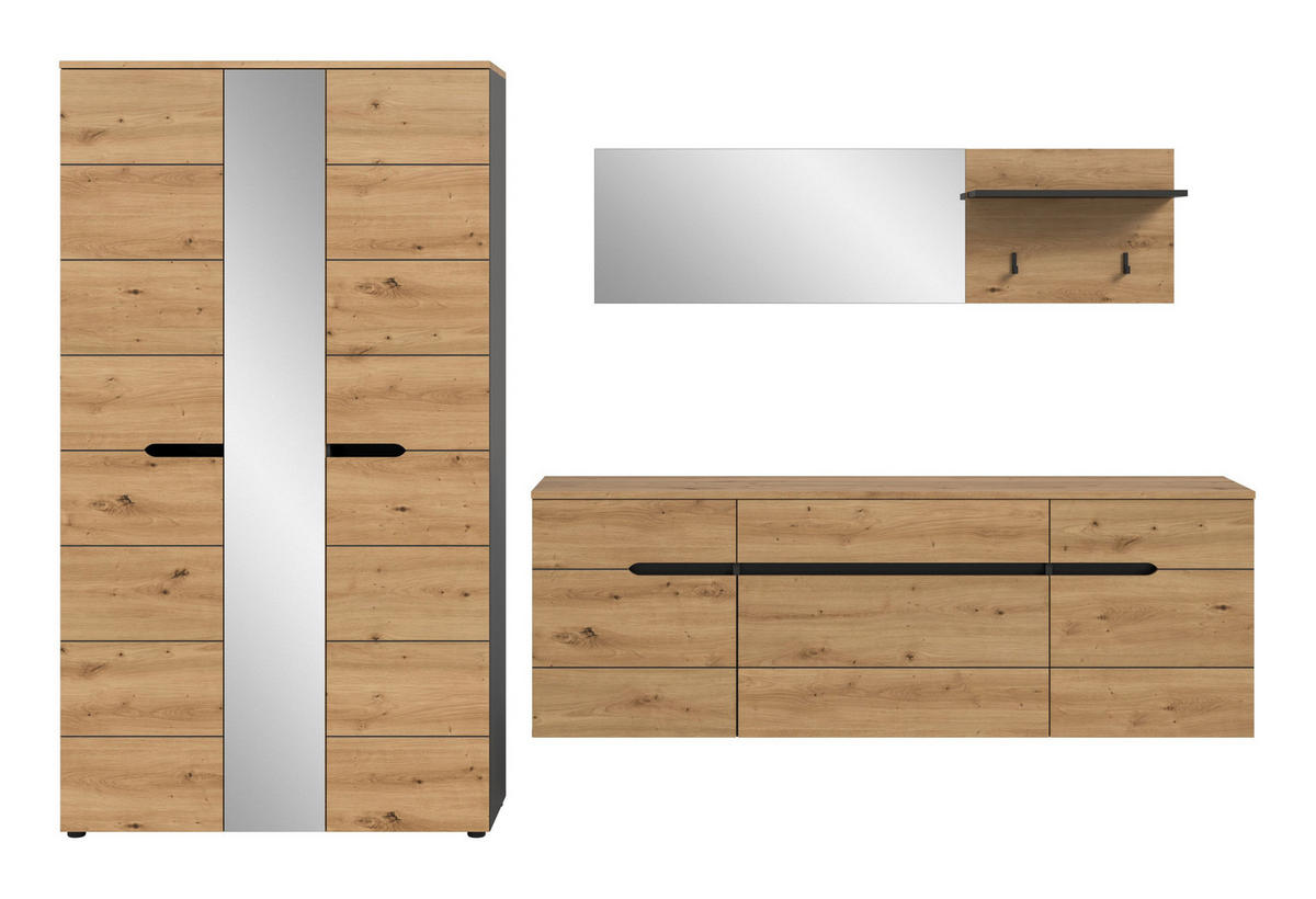GARDEROBEN-SET Canu Artisan 296/37/190 cm - Grau, Holzwerkstoff (296/190/37cm) - Xonox