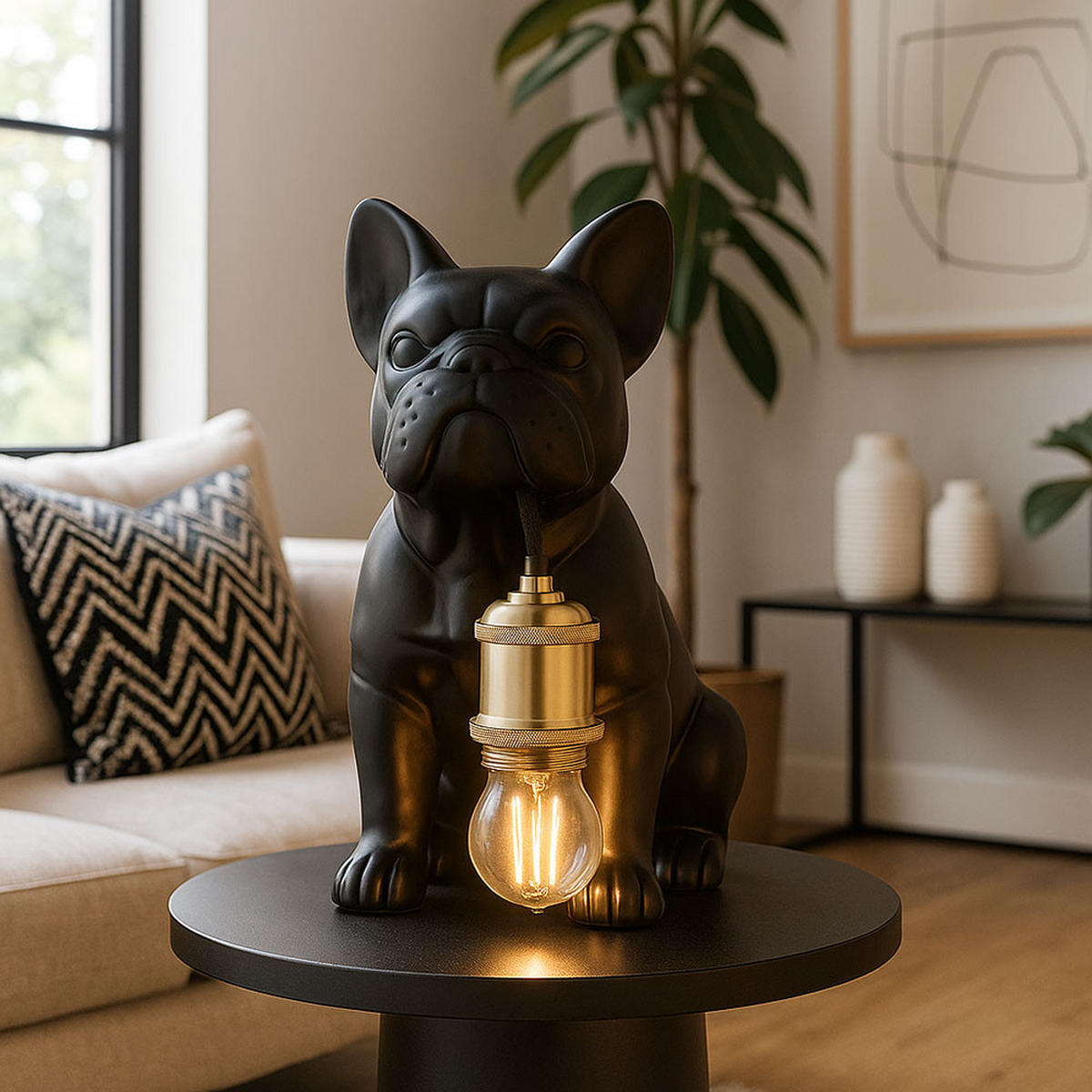 TISCHLEUCHTE Keramik Metall Schwarz Hundedesign - Schwarz, Metall (19.5/12.5/24cm) - Globo Lighting