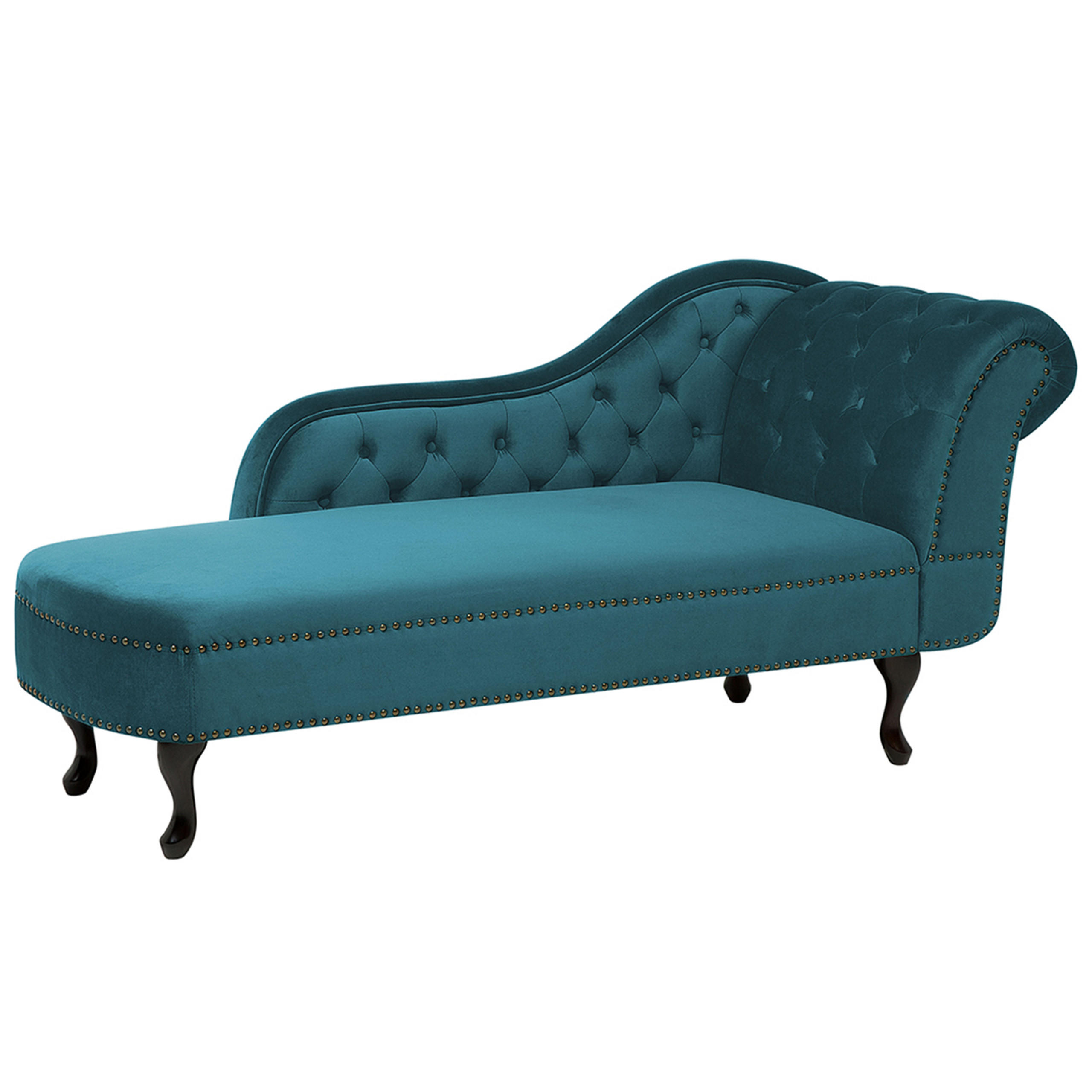CHAISELONGUE Samtstoff blaugrün rechtsseitig Nimes - Dunkelbraun/Blaugrau, Textil (170/79/61cm) - Beliani