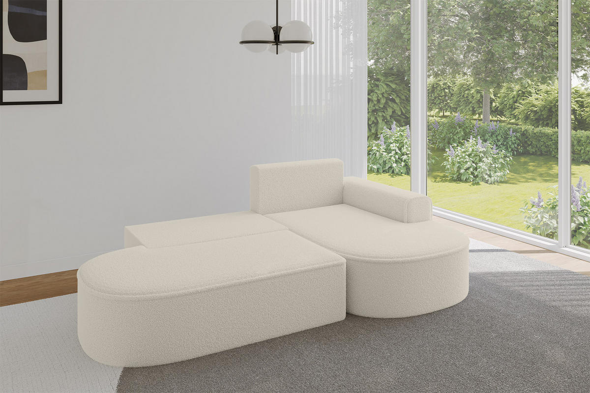 ECKSOFA mit Schlaffunktion und Bettkasten Ottomane Rechts MARI-L1-S - 283x167x73 cm Beige Bouclé - Beige/Schwarz, Holzwerkstoff/Kunststoff (167/283cm) - ALTDECOR