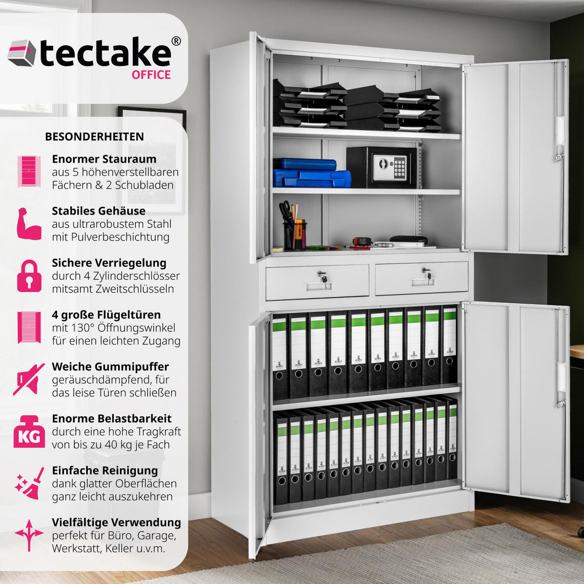 AKTENSCHRANK ,180 x 80 x 40 cm,hellgrau - Hellgrau, Metall (40/180/80cm) - tectake