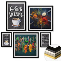 WANDBILDER 5er-Set - 50x50 cm & 20x30 cm & 40x60 cm Schwarzer Rahmen - Gewürze, Kaffee, Tasse, Kräuter - Schwarz, Kunststoff (40/60cm) - ArtPrintCave
