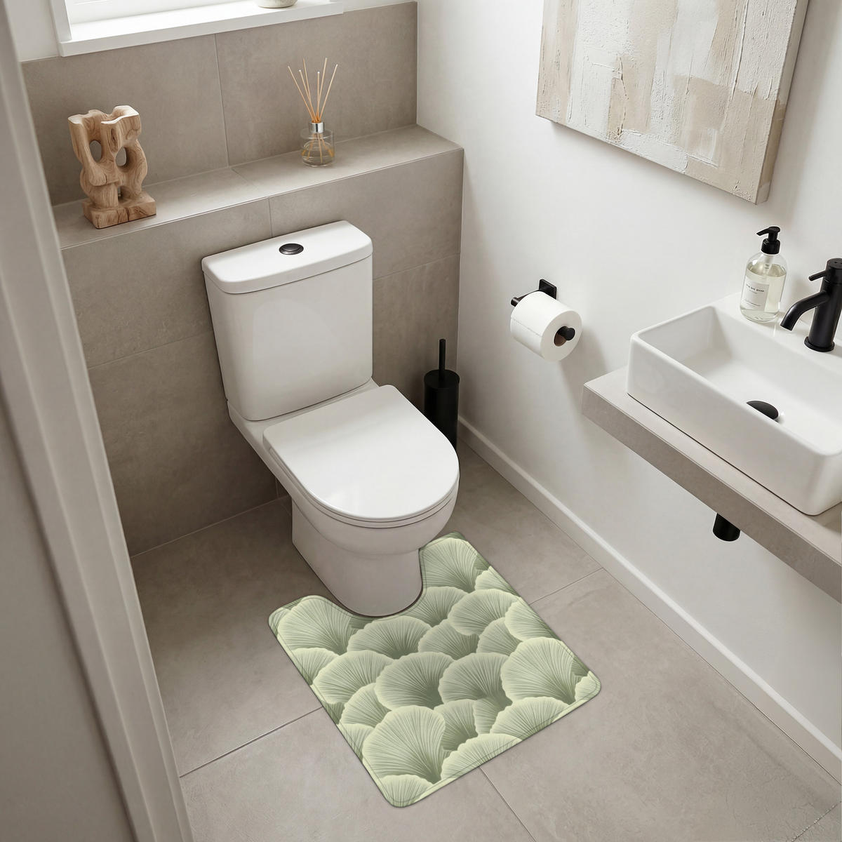 WC PŘEDLOŽKA Vějíř - list - zelený 55x60 cm - pastelově zelená, textil/plast (55/1cm) - OnlyWow