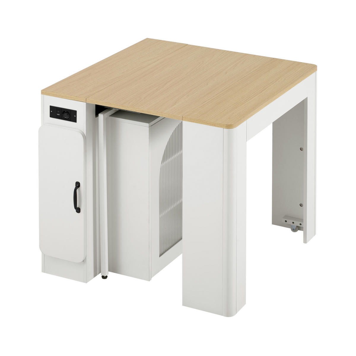 KÜCHENINSEL 83/39,6-149,6/77 cm aus MDF und Glas mit ausziehbarer Tischplatte Weiß/Naturfarben - Weiß, Holzwerkstoff (83/77/39.6cm) - Modenvie