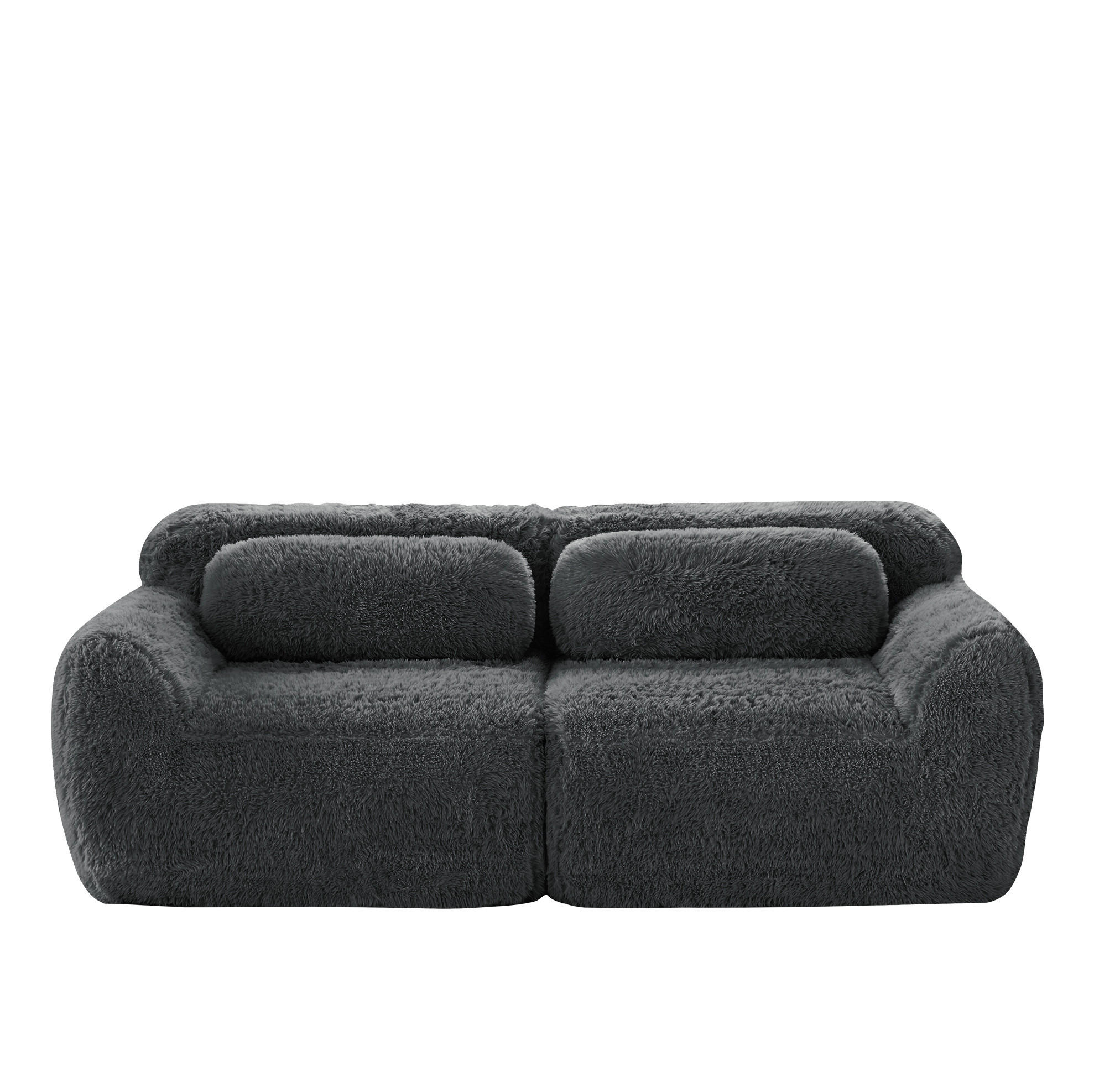 2-SITZER Sofa aus Plüschstoff, rahmenlos und modular mit Kissen, Grau - Grau, Textil (204/73/104cm) - Redom