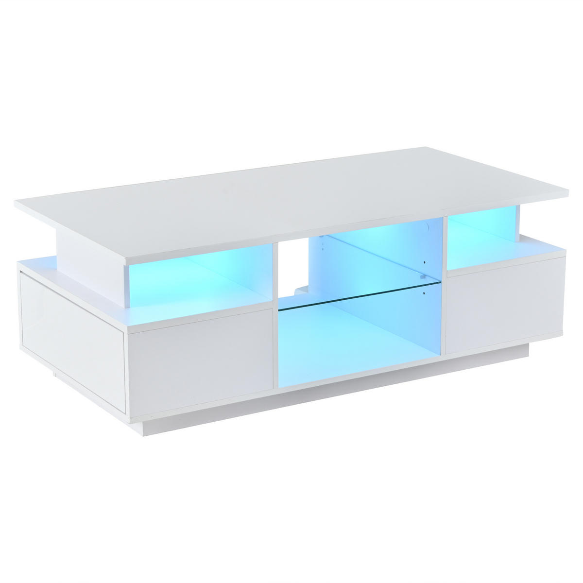 COUCHTISCH 100/50/36 cm Weiß aus Spanplatte mit LED-Beleuchtung und 2 Schubladen - Weiß, Holzwerkstoff (100/50/36cm) - OKWISH