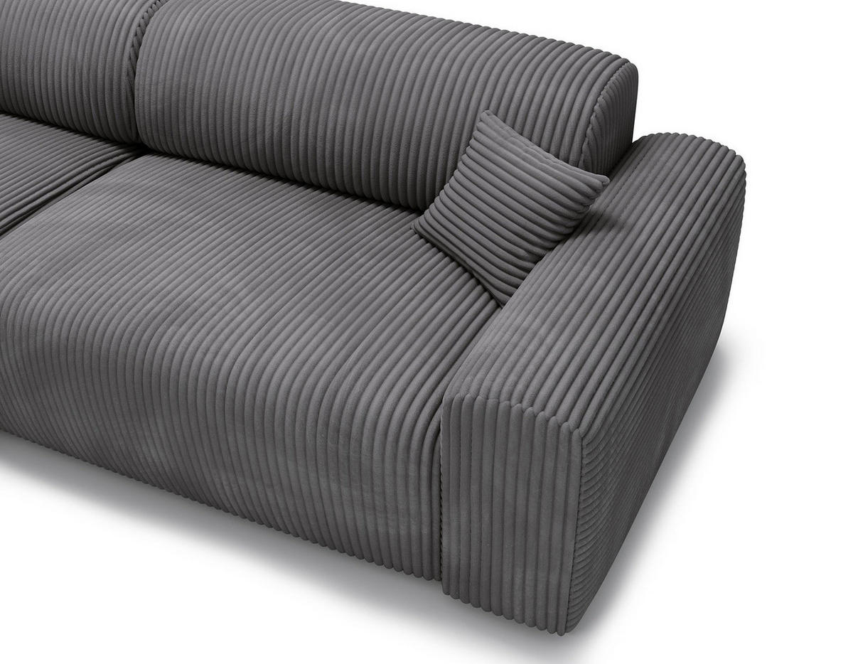 ECKSOFA mit Longchair - Cord - Schwarz/Grau, Kunststoff/Textil (284/178cm) - home24
