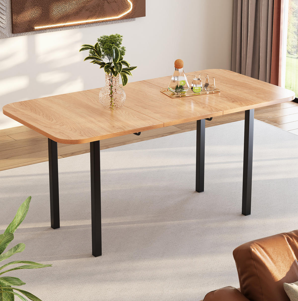 ESSTISCH 120-160 cm ausziehbar aus MDF mit hochfester Legierungsstütze, Amerikanische Weißeiche - Eichefarben, Holzwerkstoff (160/80/75cm) - Redom