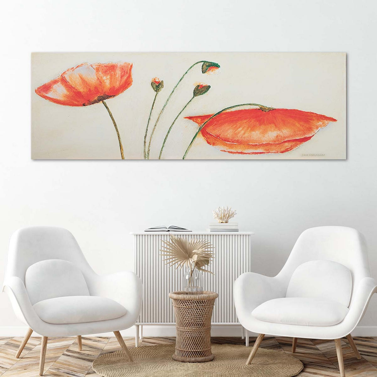 WANDBILD rote verwelkte mohnblumen - Rot, Textil (90/30cm) - Feeby