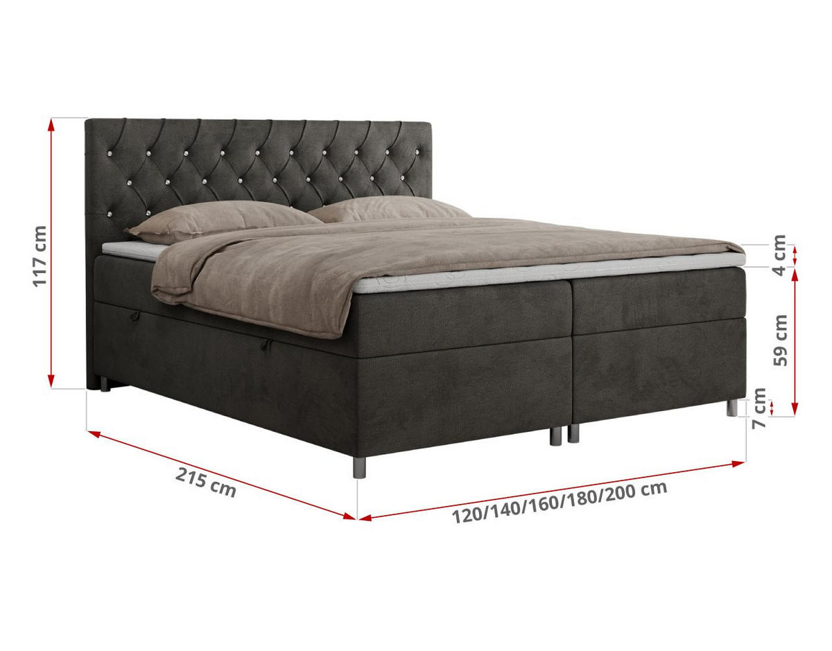 BOXBETT ROMA 200/200 - Dunkelgrau Velvet - H4 - Dunkelgrau, Holz/Textil (200/200cm)