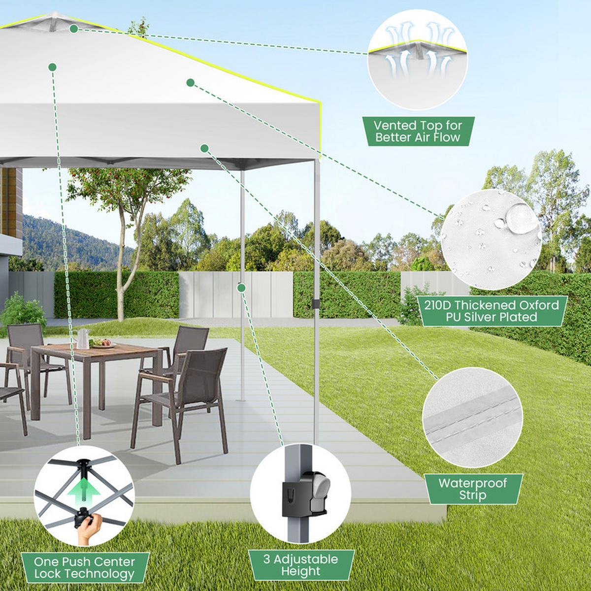 POP-UP-GARTENPAVILLON – 3×3 m, wasserdicht, UV-beständig, mit 4 Seitenwänden und Belüftungsöffnung - Grau, Metall (300/298/300cm) - Kaket