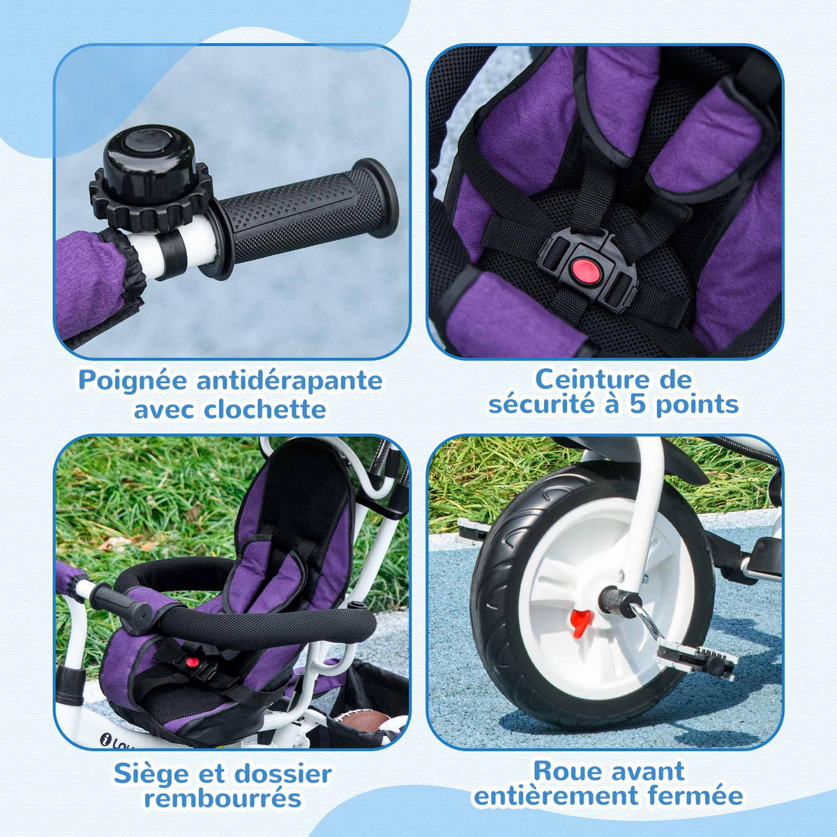 DREIRAD DE-18943 6-in-1 mit Sonnenschutz & Teleskopgriff Violett/Weiß - Lila, Metall (95/50/106cm) - ComfortXL