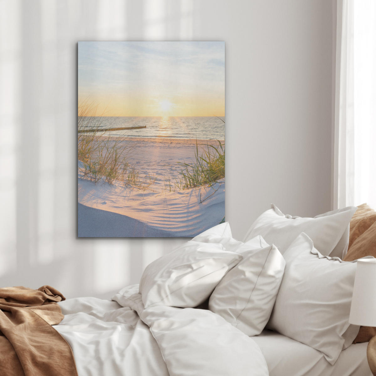AKUSTIKPANEEL Strand - Sonne - Düne - Gras - Sand - Horizont 60x80 cm - Hellblau, Textil (60/0.9/80cm) - MuchoWow