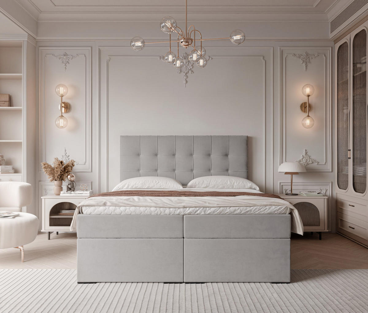 BOXBETT IMPERIAL 180/200 cm, in Grau, mit Matratze und Topper - Grau, Holzwerkstoff/Textil (180/200cm) - Idohome