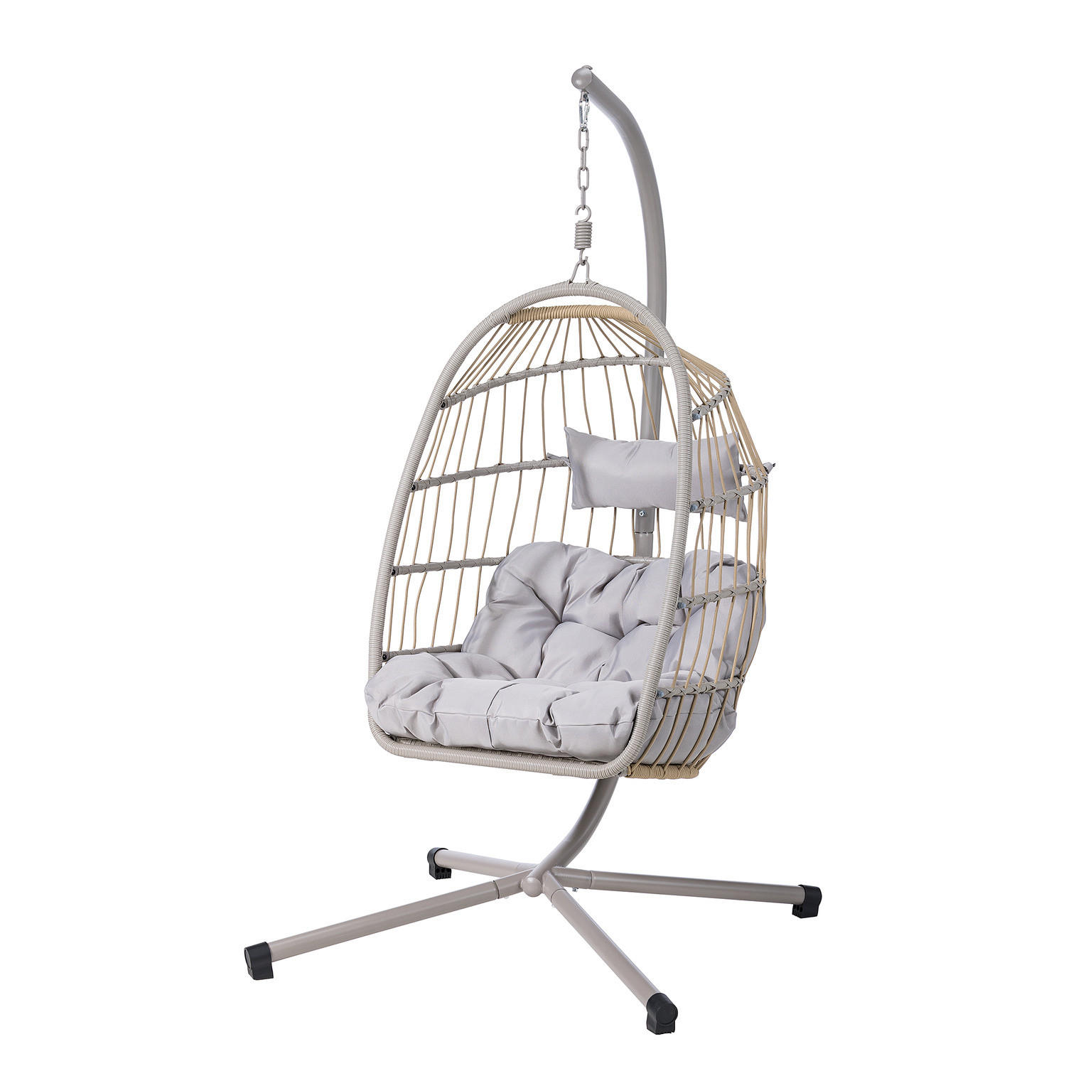 HÄNGESESSEL - Polyrattan / Stahl - Beige, Kunststoff/Textil (95/190/95cm) - home24