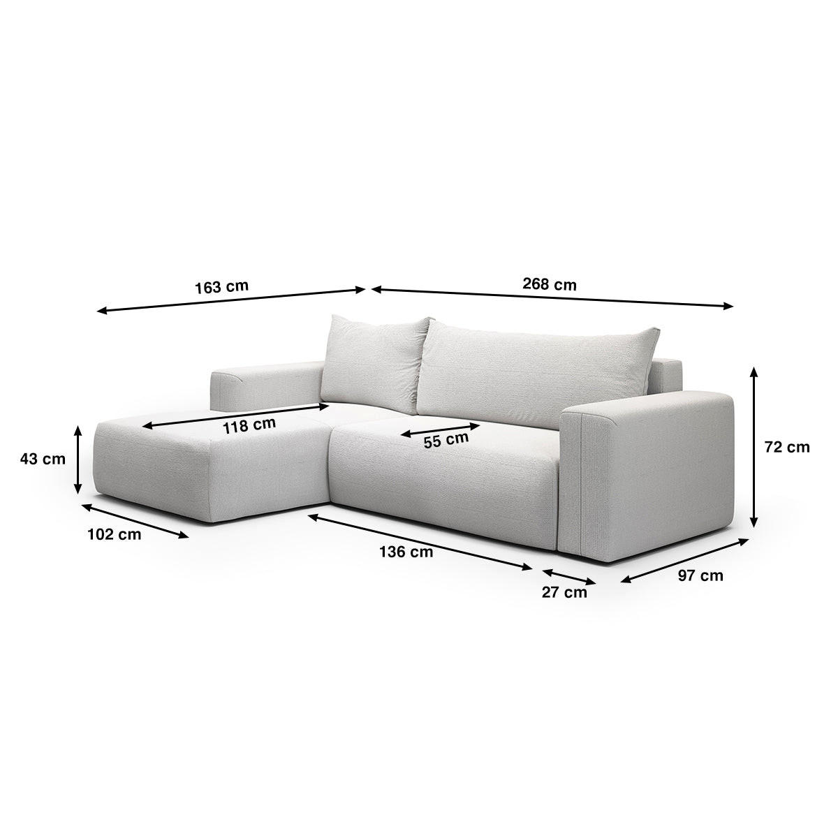 ECKSOFA Bliss 3 Sitzplätze Hellgrau - Grau, Holz (268/163cm) - Petits-meubles