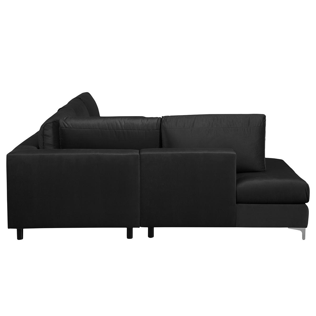 ECKSOFA mit Ottomane - Chromfarben/Dunkelgrau, Textil/Metall (302/1cm) - home24