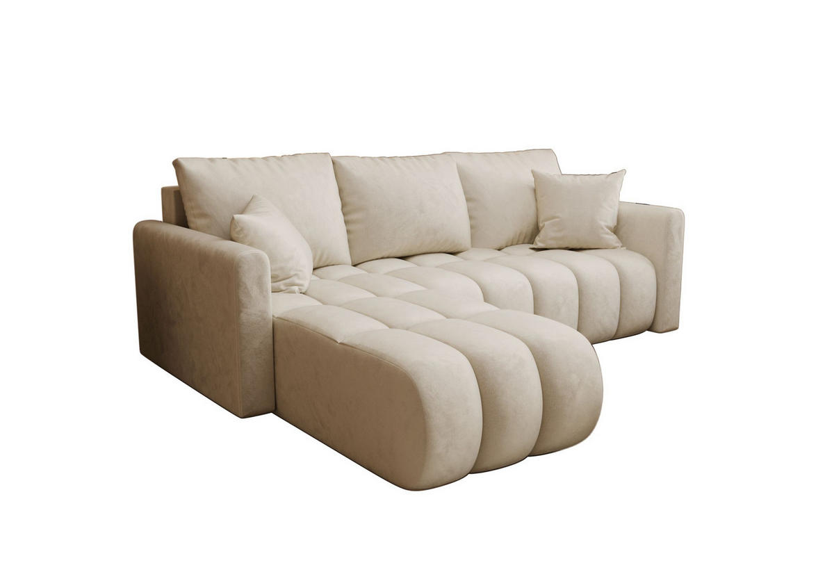 ECKSOFA GARDA links beige Velours Monolith 2 - Schlaffunktion, Bettkasten - Beige, Textil (230/150cm) - Cornero
