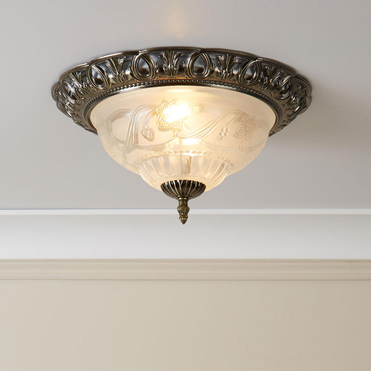 LED DECKENLEUCHTE Stahl Silber antik - Silberfarben, Glas (33/33/17cm) - Globo Lighting