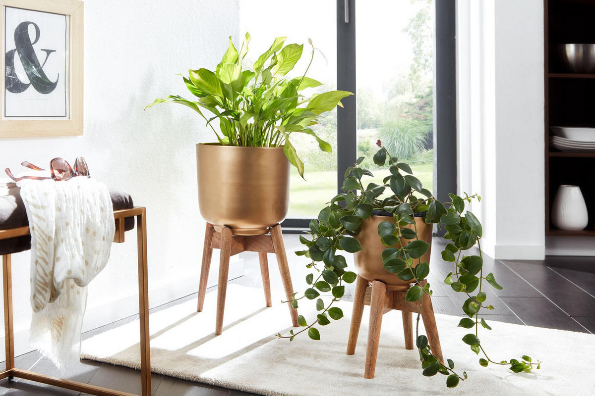 PFLANZKÜBEL Set Alu und Holz Gold/Braun modern 2-teilig - Goldfarben, Metall (51cm) - KADIMA DESIGN