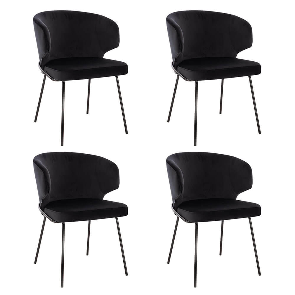 ESSZIMMERSTUHL AMARA Samt - 4er Set Schwarz - Schwarz, Kunststoff (55/79/59cm) - Home Deluxe