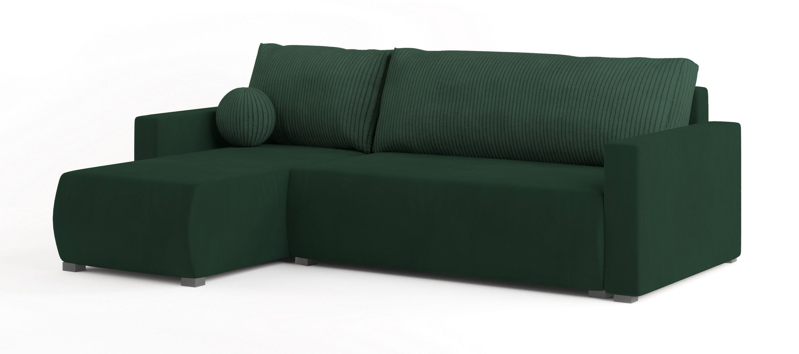 ECKSOFA SORGE Grün Plüsch-Stoff mit Schlaffunktion - Grün, Holz (220/143cm) - MASSENO