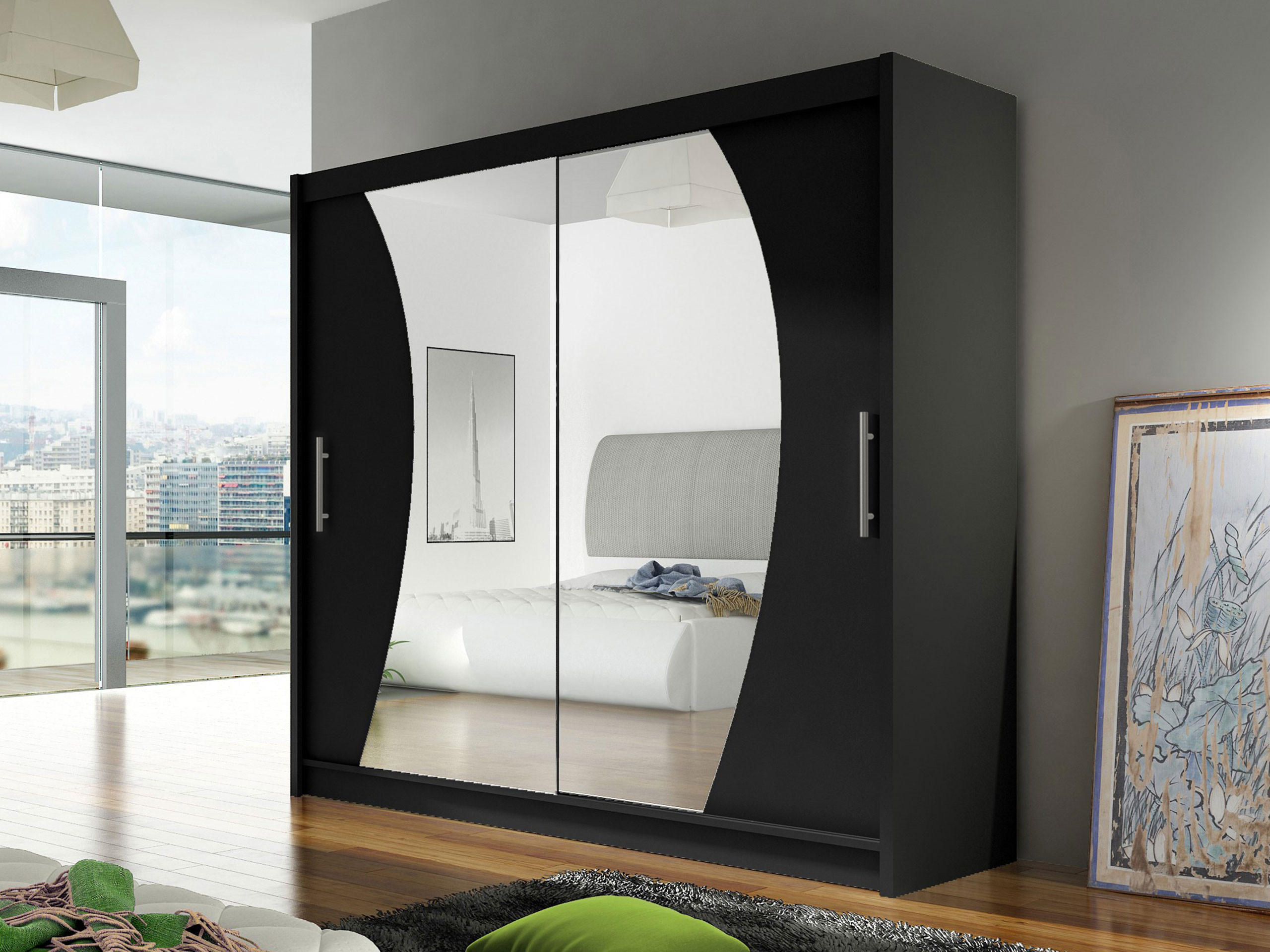 KLEIDERSCHRANK London IX - Silberfarben/Schwarz, Holzwerkstoff/Kunststoff (180/215/58cm) - MIRJAN24