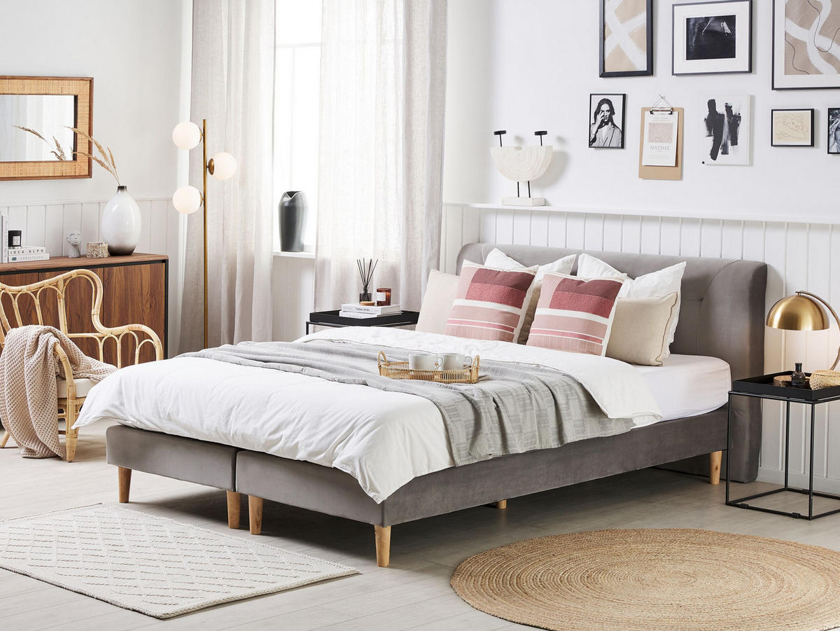 BOXSPRINGBETT 160/200cm Grau Marquise - Grau, Textil (160/200cm) - Beliani