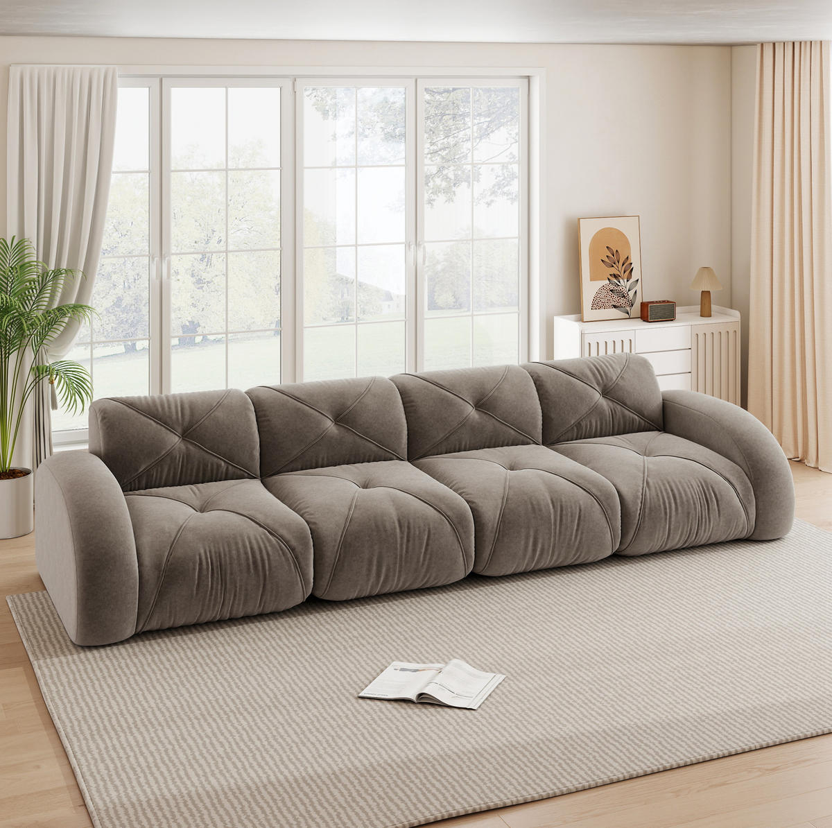 MODULSOFA 4-Sitzer aus Chenille mit rahmenlosem Design Taupe - Taupe, Textil (95/76/358cm) - Modenvie