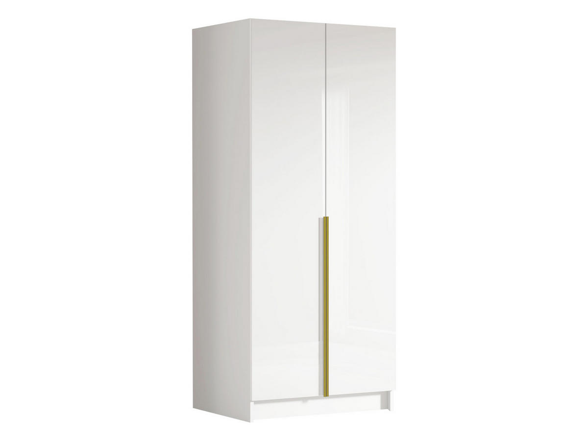 KLEIDERSCHRANK Bono I - Weiß Hochglanz/Goldfarben, Holzwerkstoff/Metall (100/215/58cm) - MIRJAN24