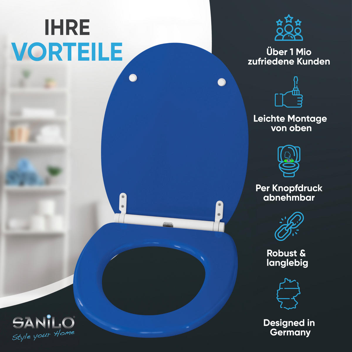 WC-SITZ mit Absenkautomatik & Top Fix Blau - Blau, Holzwerkstoff (37.7/5.5/48cm) - Sanilo