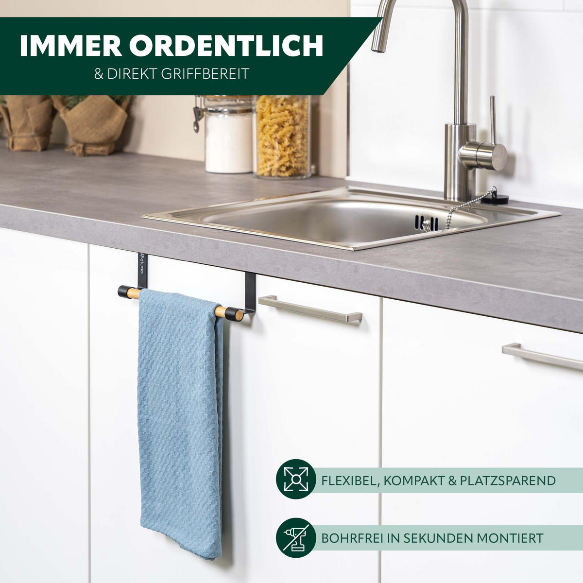 GESCHIRRHANDTUCHHALTER, schwarz, Bambus - Schwarz, Metall (25/7.5/6cm) - eluno