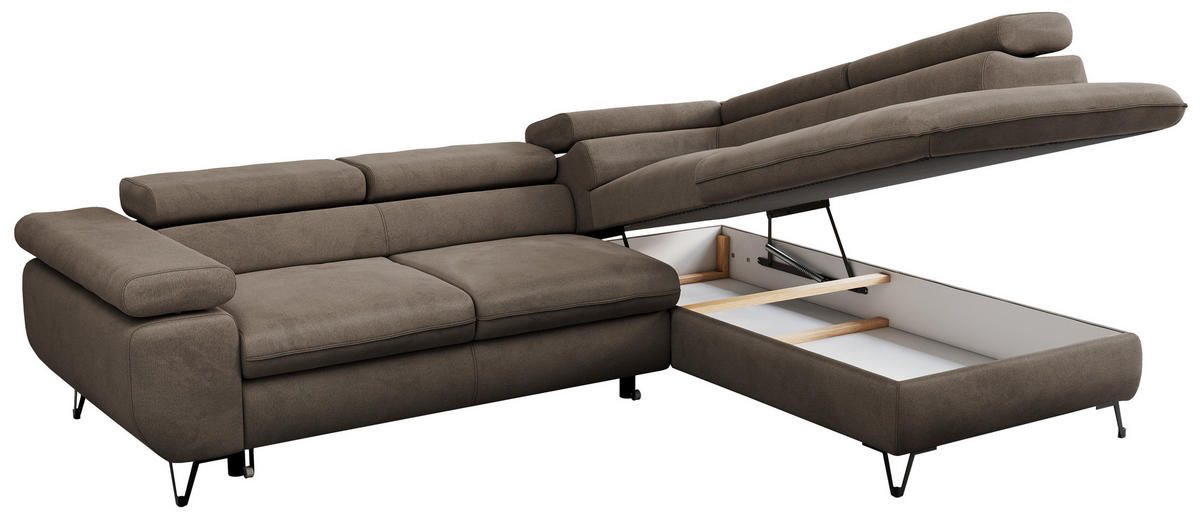 ECKSOFA PEDRO L Braun Velvet - Rechts Seite - Schwarz/Braun, Textil/Metall (273/208cm) - MKS