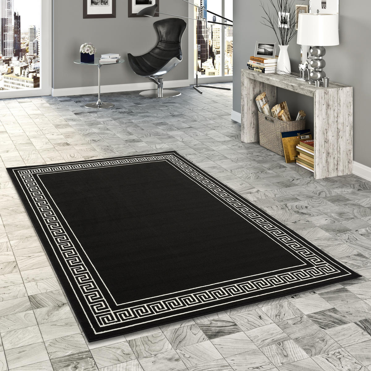 TRENDLINE SCHWARZ WEISS RÖMISCHE BORDÜRE - Schwarz/Weiß, Textil (120/170cm) - Pergamon