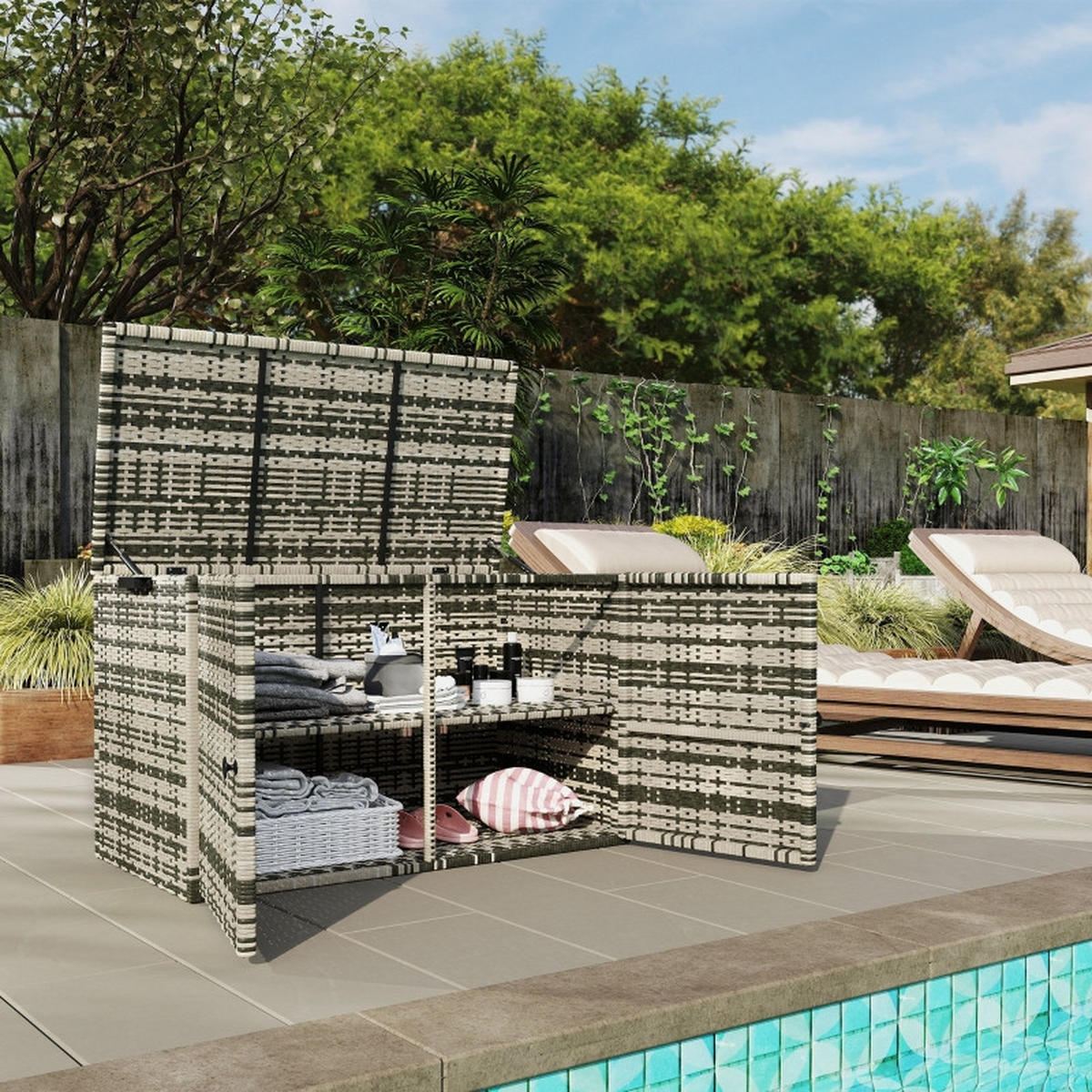 AUFLAGENBOX 2-Ebenen Mischgrau - Grau, Metall (57/69/118cm) - ComfortXL