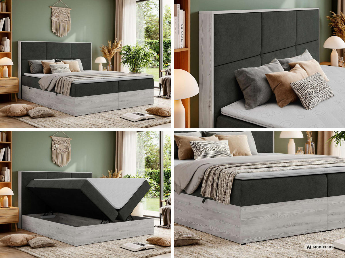 KONTINENTÁLNÍ POSTEL DELNOR 140/200 - Tmavě šedá Strukturovaná látka - Topper Visco - H3 - černá/tmavě šedá, textil/plast (140/200cm) - MKS