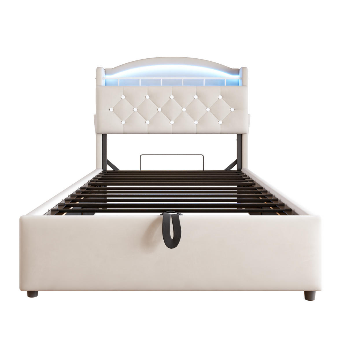 POLSTERBETT 90/200 cm in Beige mit Stauraum, LED und USB- und Type-C-Anschlüssen - Beige, Textil (90/200cm) - Flora Grace