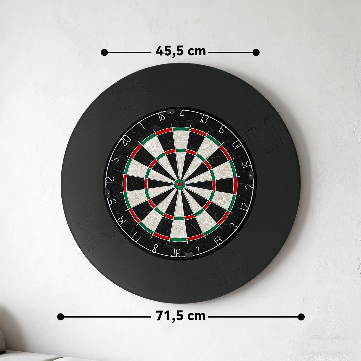 DARTSCHEIBE DE-10828 mit Schutzring & 6 Stahlspitzen-Darts Schwarz - Schwarz, Kunststoff (71.5/71.5cm) - ComfortXL