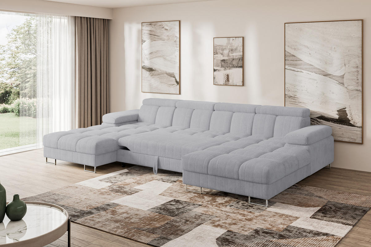 WOHNLANDSCHAFT mit Schlaffunktion und Bettkasten COMA U2 345x203x79 Grau Cord - Anthrazit, Holzwerkstoff/Textil (345/79/203cm) - ALTDECOR