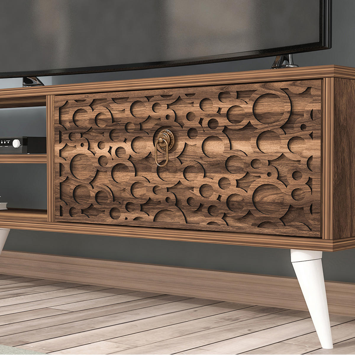 ANBAUWAND Leka 3-tlg - Nussbaumfarben/Weiß, Holzwerkstoff (29.5/48/180cm) - [en.casa]