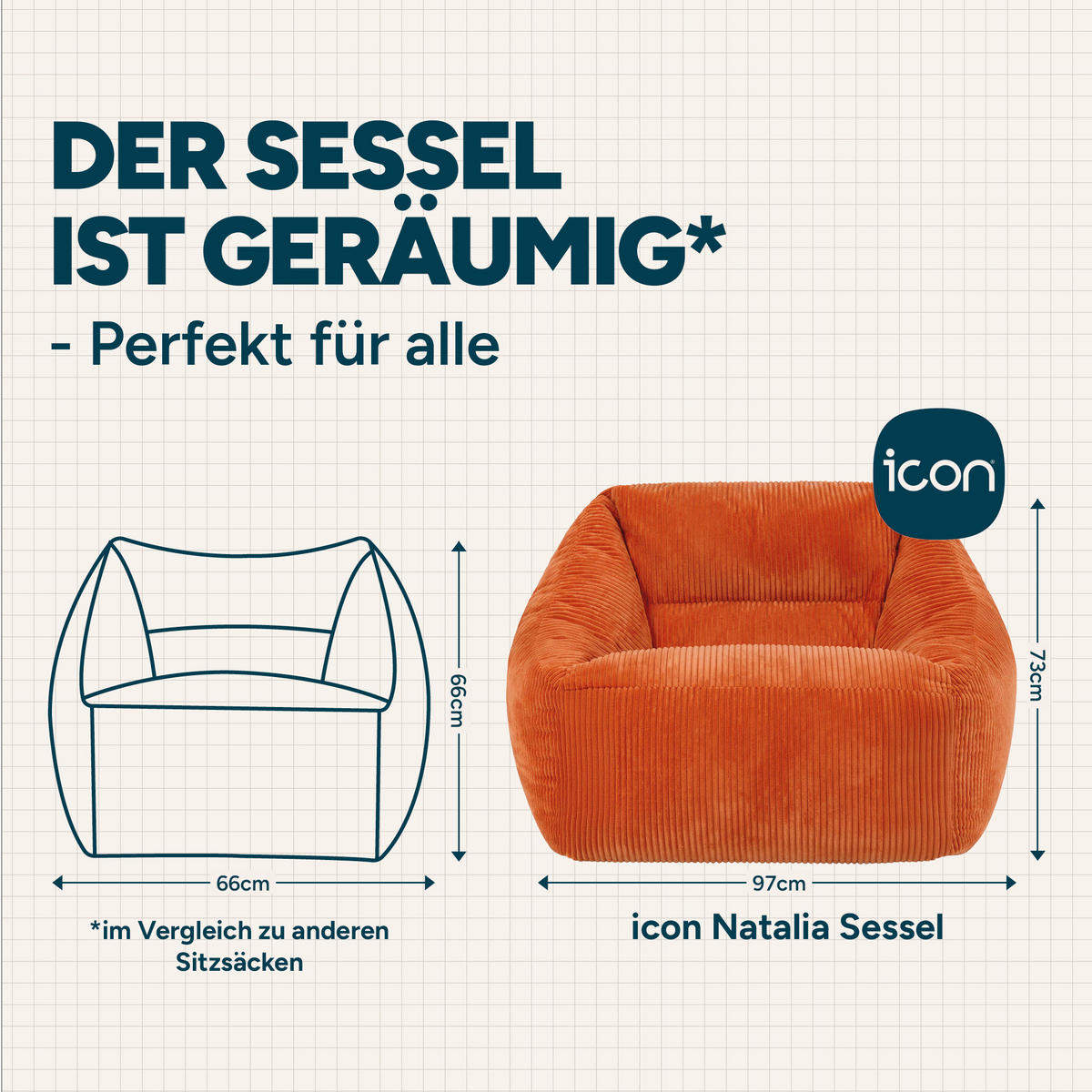 SITZSACK Cord Sessel Natalia - Terracotta, Textil (97/73/84cm) - icon