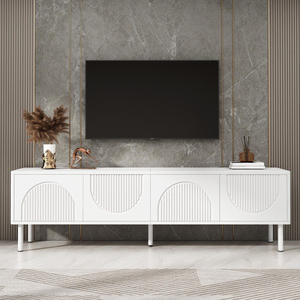 TV-ELEMENT 180/40/52 cm Weiß mit Stauraum und 4 Türen - Weiß, Holz (180/52/40cm) - Oxeza